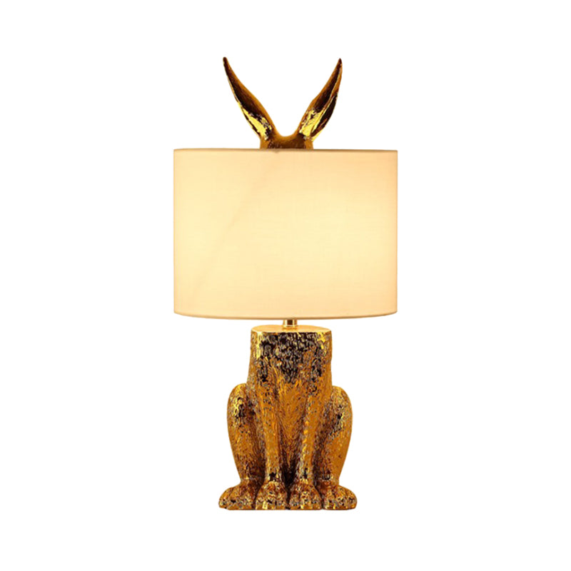 Gold Finish Rabbit Table Lighting Contemporary 1-Head Metal Night Lamp with Drum Fabric Shade Clearhalo 'Lamps' 'Table Lamps' Lighting' 762916