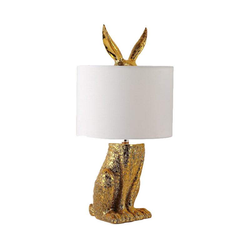 Gold Finish Rabbit Table Lighting Contemporary 1-Head Metal Night Lamp with Drum Fabric Shade Clearhalo 'Lamps' 'Table Lamps' Lighting' 762917