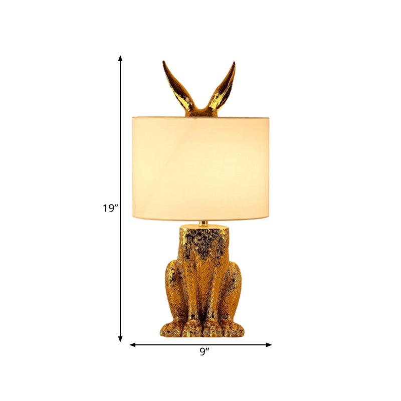 Gold Finish Rabbit Table Lighting Contemporary 1-Head Metal Night Lamp with Drum Fabric Shade Clearhalo 'Lamps' 'Table Lamps' Lighting' 762918