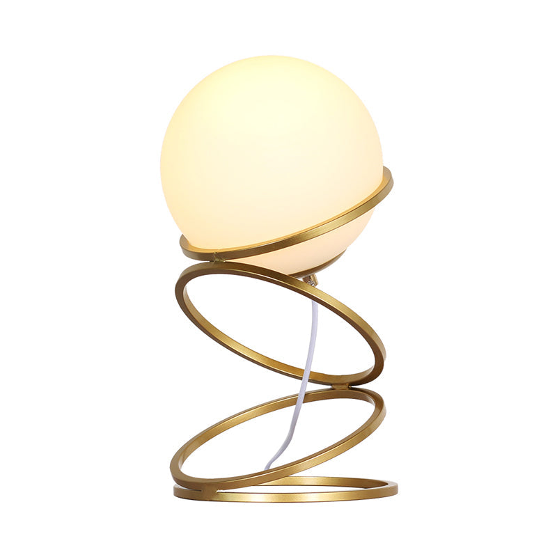 Metal 4-Ring Table Light Postmodern 1 Light Gold Finish Night Lamp with Global Frosted Glass Shade Clearhalo 'Lamps' 'Table Lamps' Lighting' 762929