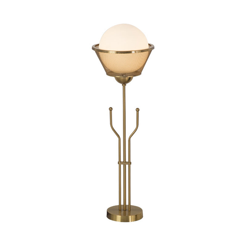 Brass Finish Ball Table Lighting Post Modern 1 Bulb Metallic Reading Book Lamp with Trident Base Clearhalo 'Lamps' 'Table Lamps' Lighting' 762933