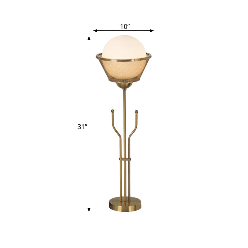 Brass Finish Ball Table Lighting Post Modern 1 Bulb Metallic Reading Book Lamp with Trident Base Clearhalo 'Lamps' 'Table Lamps' Lighting' 762934