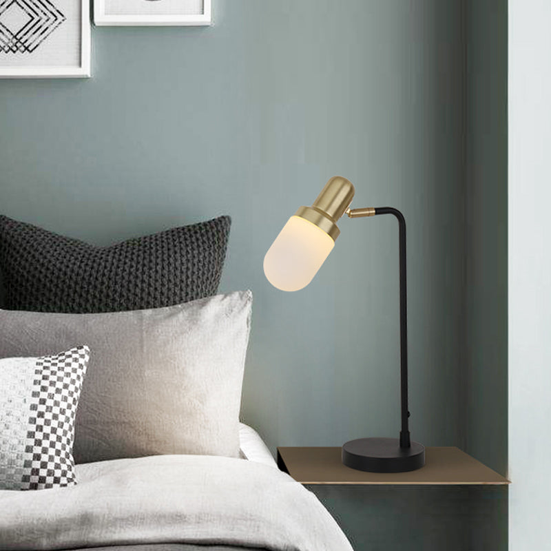 1 Head Bedside Night Light Post Modern Black and Gold Nightstand Lamp with Capsule Frosted Glass Shade Black Clearhalo 'Lamps' 'Table Lamps' Lighting' 762979