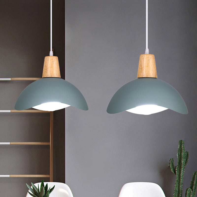 Waving Dome Hanging Lighting Macaron Iron 1-Light Pink/Yellow/Green Finish Pendulum Lamp for Dining Room Aqua Clearhalo 'Ceiling Lights' 'Modern Pendants' 'Modern' 'Pendant Lights' 'Pendants' Lighting' 763100