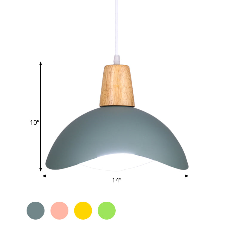 Waving Dome Hanging Lighting Macaron Iron 1-Light Pink/Yellow/Green Finish Pendulum Lamp for Dining Room Clearhalo 'Ceiling Lights' 'Modern Pendants' 'Modern' 'Pendant Lights' 'Pendants' Lighting' 763103