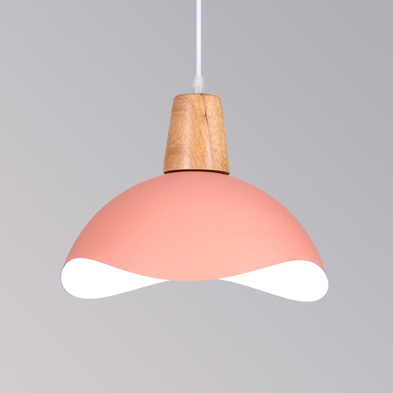 Waving Dome Hanging Lighting Macaron Iron 1-Light Pink/Yellow/Green Finish Pendulum Lamp for Dining Room Clearhalo 'Ceiling Lights' 'Modern Pendants' 'Modern' 'Pendant Lights' 'Pendants' Lighting' 763107
