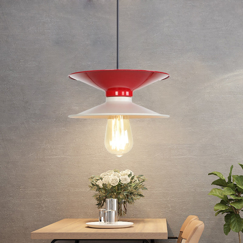 Metal Double Saucer Ceiling Hang Fixture Modern 1 Bulb White and Red Pendant Lamp Kit White-Red Clearhalo 'Ceiling Lights' 'Modern Pendants' 'Modern' 'Pendant Lights' 'Pendants' Lighting' 763137