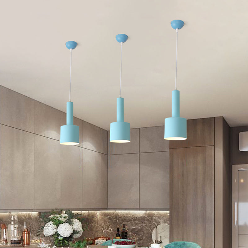 2-Layer Tube Metal Hanging Light Kit Macaron 1 Light Blue Finish Ceiling Pendant Lamp over Table Clearhalo 'Ceiling Lights' 'Modern Pendants' 'Modern' 'Pendant Lights' 'Pendants' Lighting' 763166