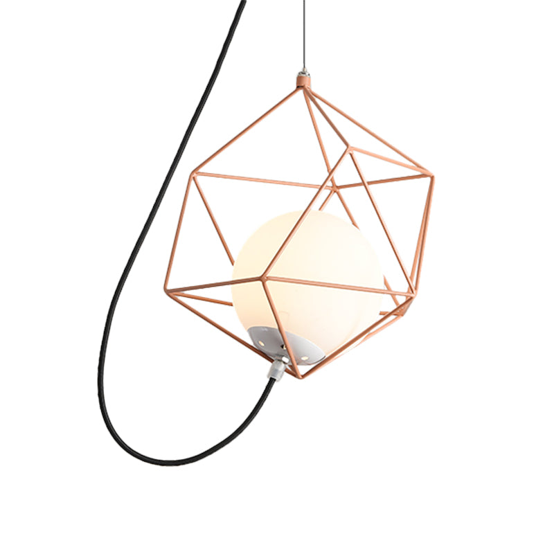 Wire Cage Iron Ceiling Hang Fixture Macaron 1 Head White/Orange/Green Finish Pendulum Light over Table Clearhalo 'Ceiling Lights' 'Modern Pendants' 'Modern' 'Pendant Lights' 'Pendants' Lighting' 763288