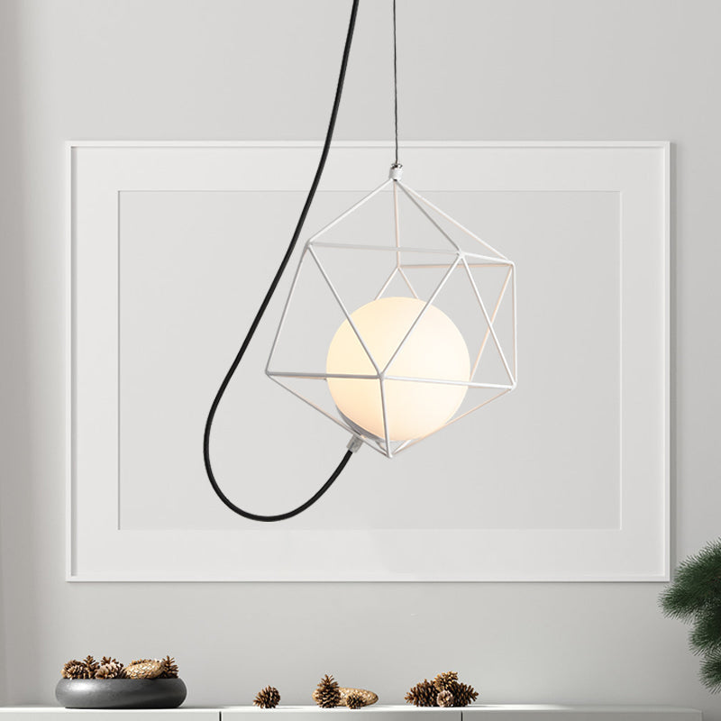 Wire Cage Iron Ceiling Hang Fixture Macaron 1 Head White/Orange/Green Finish Pendulum Light over Table White Clearhalo 'Ceiling Lights' 'Modern Pendants' 'Modern' 'Pendant Lights' 'Pendants' Lighting' 763289