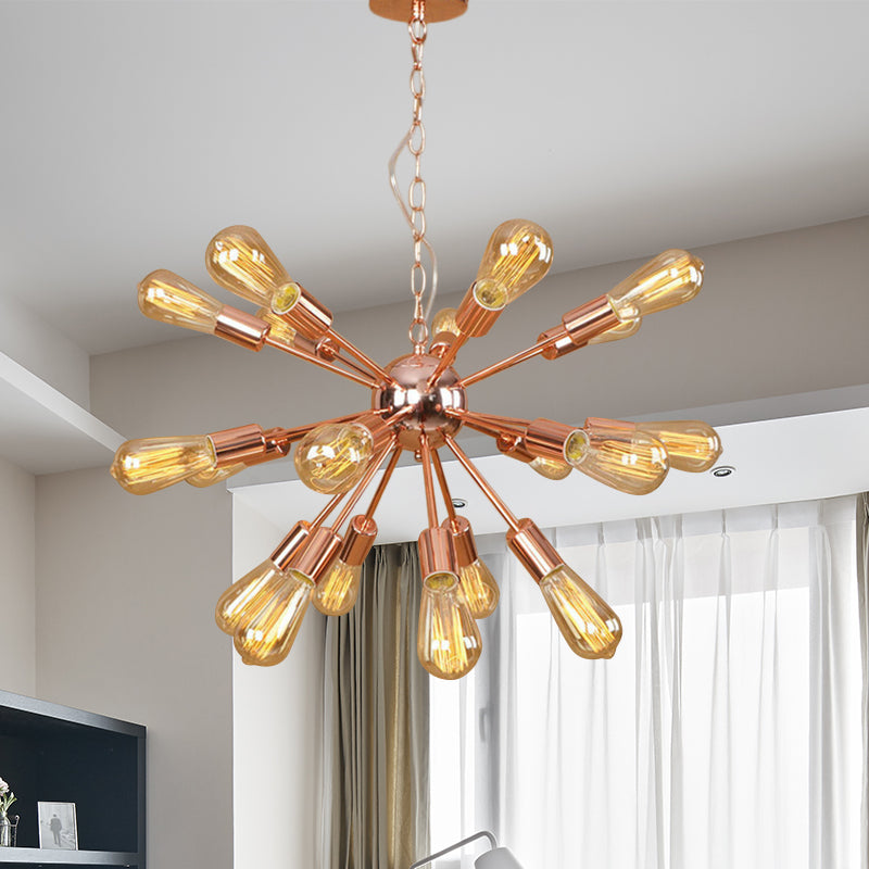 18/21 Lights Iron Chandelier Light Farmhouse Copper/Gold Finish Sputnik Ceiling Fixture for Dining Room 21 Copper Clearhalo 'Cast Iron' 'Ceiling Lights' 'Chandeliers' 'Industrial Chandeliers' 'Industrial' 'Metal' 'Middle Century Chandeliers' 'Rustic Chandeliers' 'Tiffany' Lighting' 764575