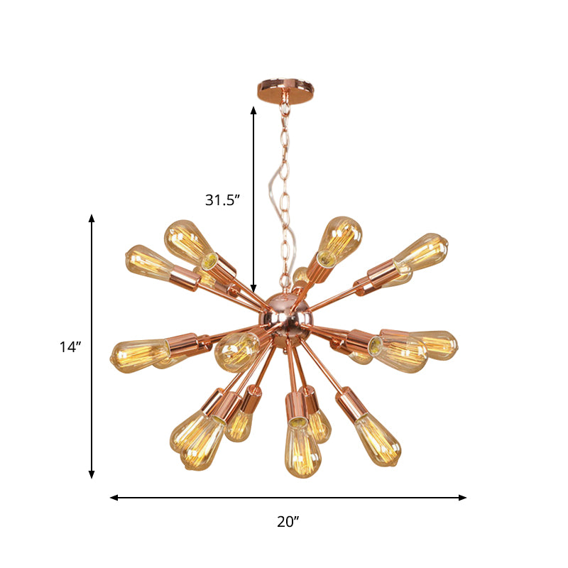 18/21 Lights Iron Chandelier Light Farmhouse Copper/Gold Finish Sputnik Ceiling Fixture for Dining Room Clearhalo 'Cast Iron' 'Ceiling Lights' 'Chandeliers' 'Industrial Chandeliers' 'Industrial' 'Metal' 'Middle Century Chandeliers' 'Rustic Chandeliers' 'Tiffany' Lighting' 764579