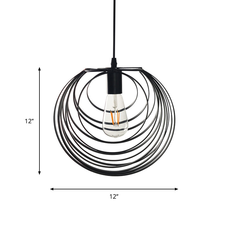 1 Head Circles Hanging Light with Wire Frame Industrial Black Metal Pendant Light for Living Room Clearhalo 'Art Deco Pendants' 'Black' 'Cast Iron' 'Ceiling Lights' 'Ceramic' 'Crystal' 'Industrial Pendants' 'Industrial' 'Metal' 'Middle Century Pendants' 'Pendant Lights' 'Pendants' 'Rustic Pendants' 'Tiffany' Lighting' 764779