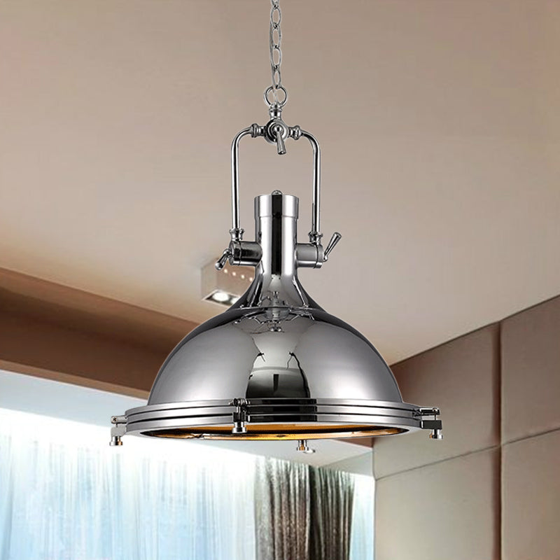 Nickel Finish Domed Pendant Light Industrial Metallic 1 Bulb Kitchen Hanging Lamp with Swivel Joint Clearhalo 'Art Deco Pendants' 'Cast Iron' 'Ceiling Lights' 'Ceramic' 'Crystal' 'Industrial Pendants' 'Industrial' 'Metal' 'Middle Century Pendants' 'Pendant Lights' 'Pendants' 'Tiffany' Lighting' 764817