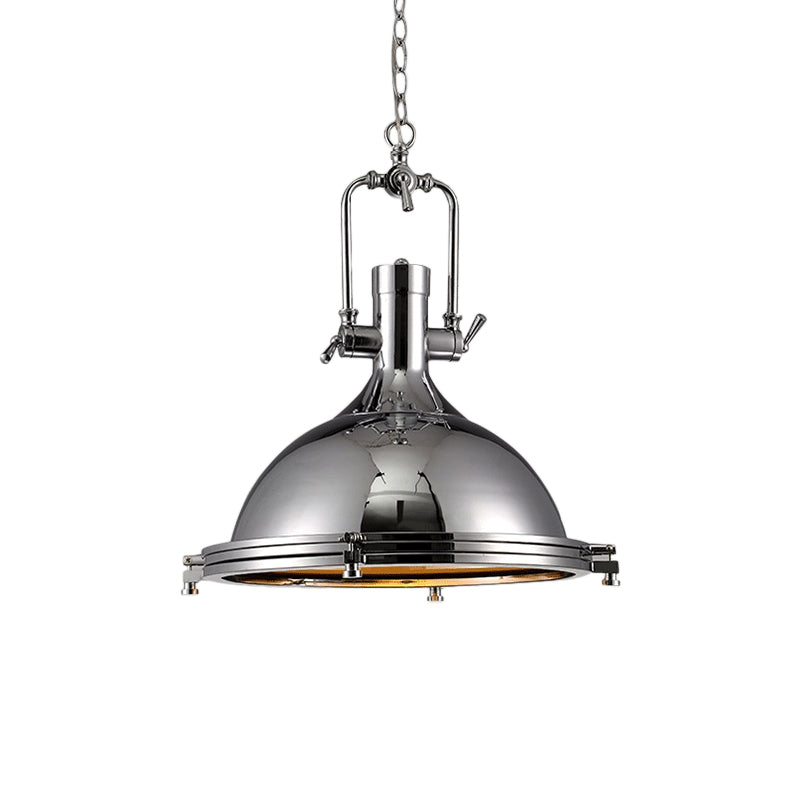 Nickel Finish Domed Pendant Light Industrial Metallic 1 Bulb Kitchen Hanging Lamp with Swivel Joint Clearhalo 'Art Deco Pendants' 'Cast Iron' 'Ceiling Lights' 'Ceramic' 'Crystal' 'Industrial Pendants' 'Industrial' 'Metal' 'Middle Century Pendants' 'Pendant Lights' 'Pendants' 'Tiffany' Lighting' 764818