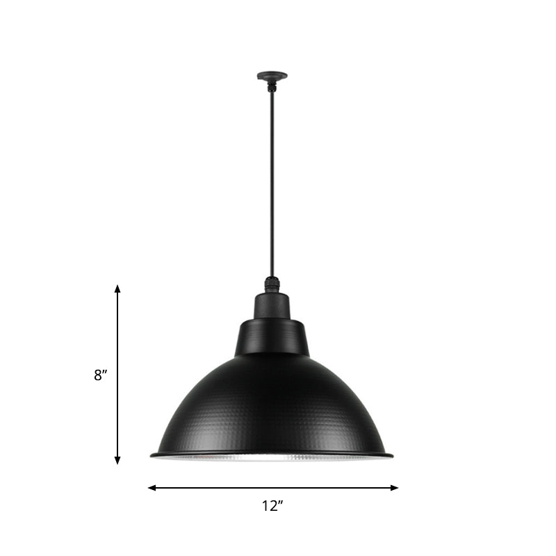 1 Head Bowl Suspension Light Industrial Style Black Finish Metal Pendant Lighting, 12