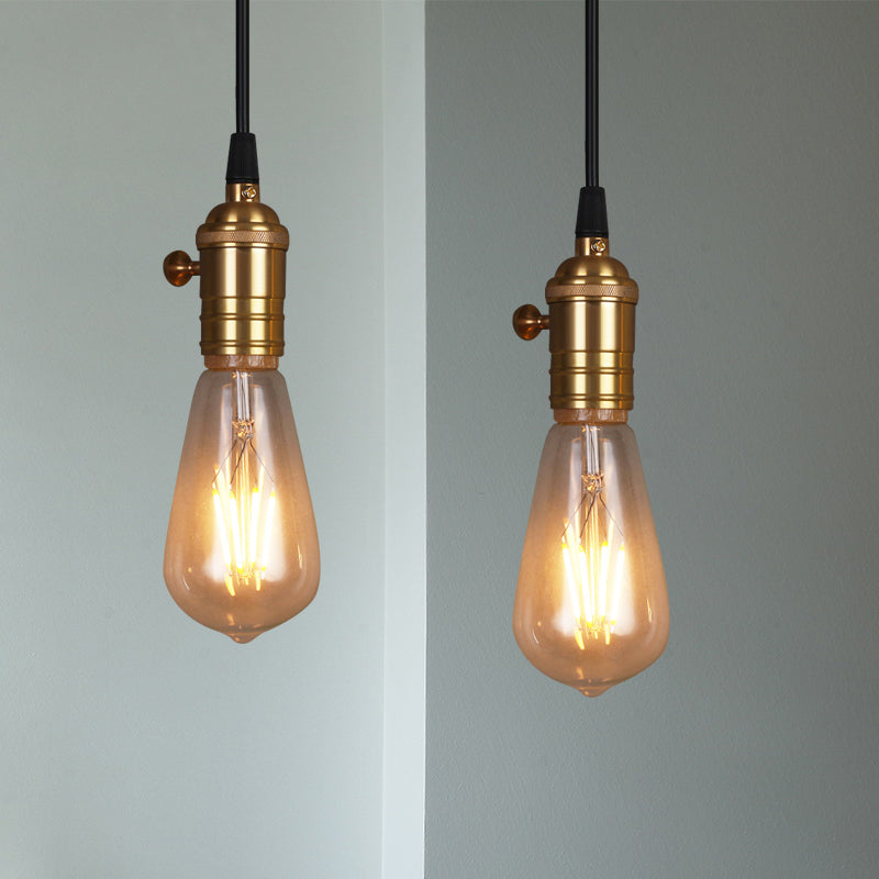 Brass Finish 1 Head Suspension Lamp Vintage Industrial Metal Bare Bulb Pendant Light for Restaurant Clearhalo 'Art Deco Pendants' 'Cast Iron' 'Ceiling Lights' 'Ceramic' 'Crystal' 'Industrial Pendants' 'Industrial' 'Metal' 'Middle Century Pendants' 'Pendant Lights' 'Pendants' 'Tiffany' Lighting' 764860