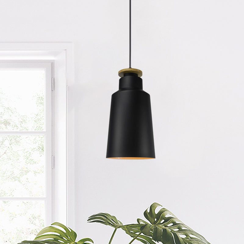 1 Head Barn/Cylinder/Tapered Pendant Light Modern Style Black/White Finish Metal Hanging Ceiling Light with Adjustable Cord Black C Clearhalo 'Ceiling Lights' 'Modern Pendants' 'Modern' 'Pendant Lights' 'Pendants' Lighting' 765129