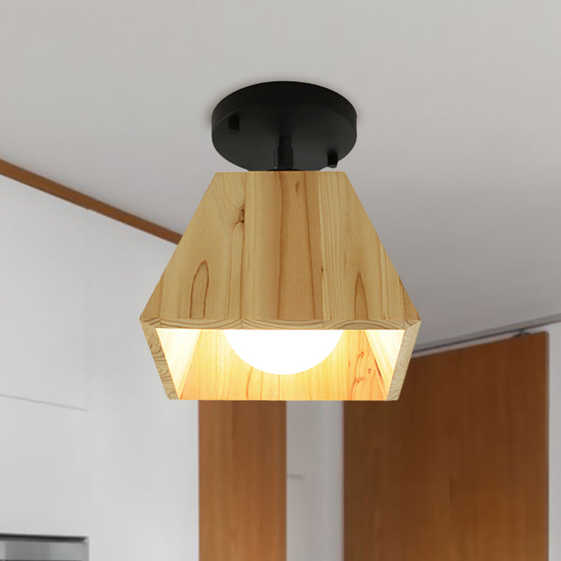 Wooden Trapezoid Semi Mount Lighting Modern Style 1/2/3-Light Bedroom Ceiling Light Fixture Clearhalo 'Ceiling Lights' 'Close To Ceiling Lights' 'Close to ceiling' 'Semi-flushmount' Lighting' 767183