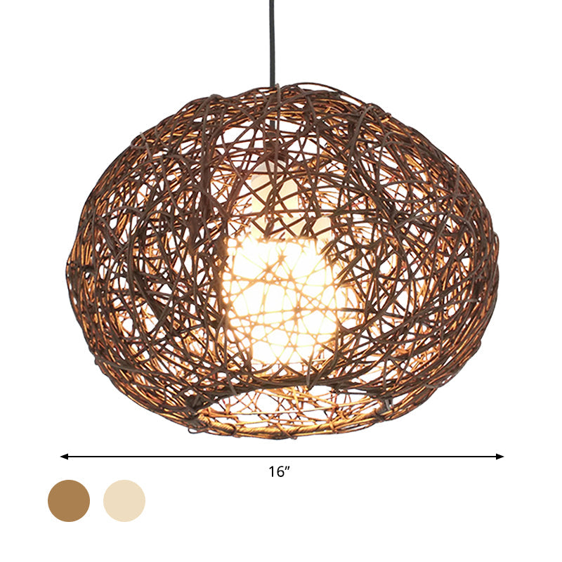 Brown/Ivory Bird���������s Nest Hanging Light Farmhouse Rattan Single Pendant Lamp over Table Clearhalo 'Ceiling Lights' 'Pendant Lights' 'Pendants' Lighting' 767412