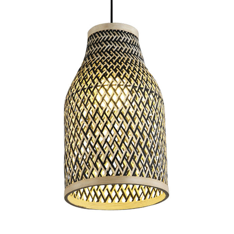 Beige/Black Vase Shaped Pendant Light Fixture Lodge Stylish 1 Light Bamboo Hanging Lamp over Table Clearhalo 'Ceiling Lights' 'Pendant Lights' 'Pendants' Lighting' 767424