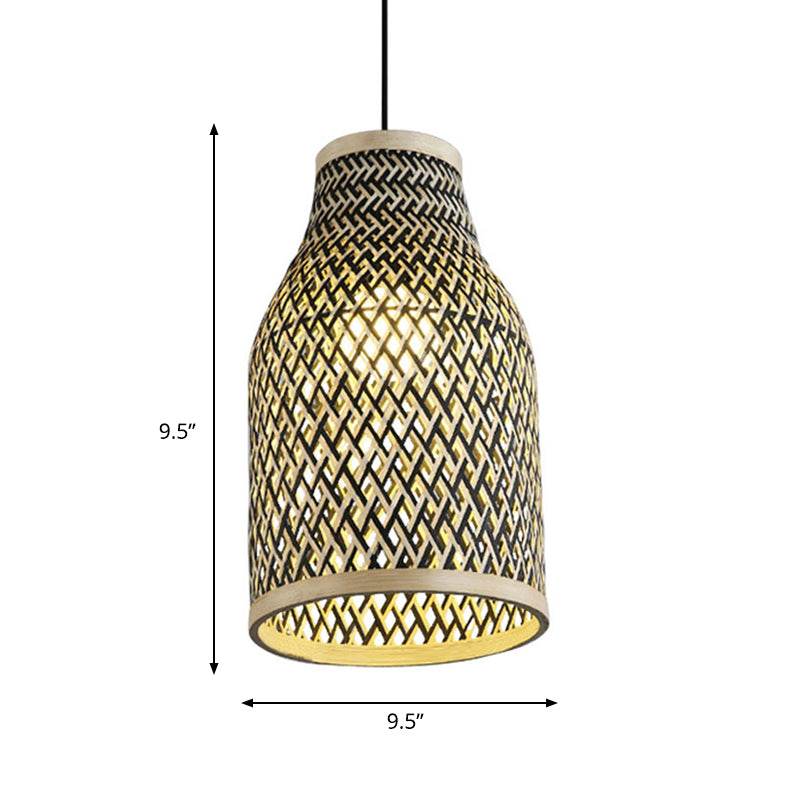 Beige/Black Vase Shaped Pendant Light Fixture Lodge Stylish 1 Light Bamboo Hanging Lamp over Table Clearhalo 'Ceiling Lights' 'Pendant Lights' 'Pendants' Lighting' 767426