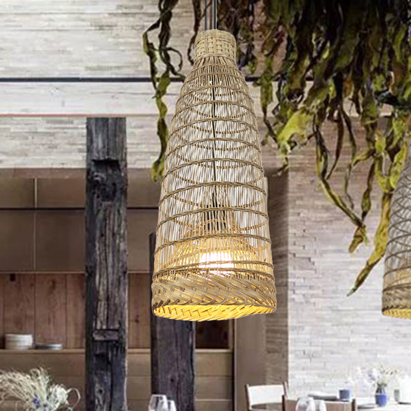 Hand-Worked Rattan Pendant Light Fixture Lodge Style 6