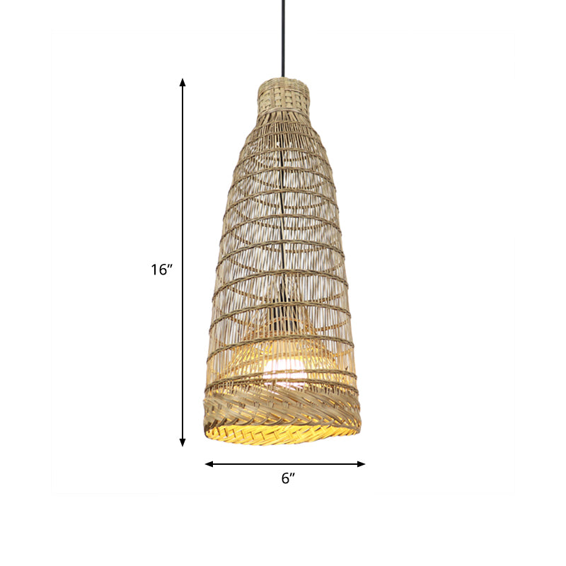 Hand-Worked Rattan Pendant Light Fixture Lodge Style 6