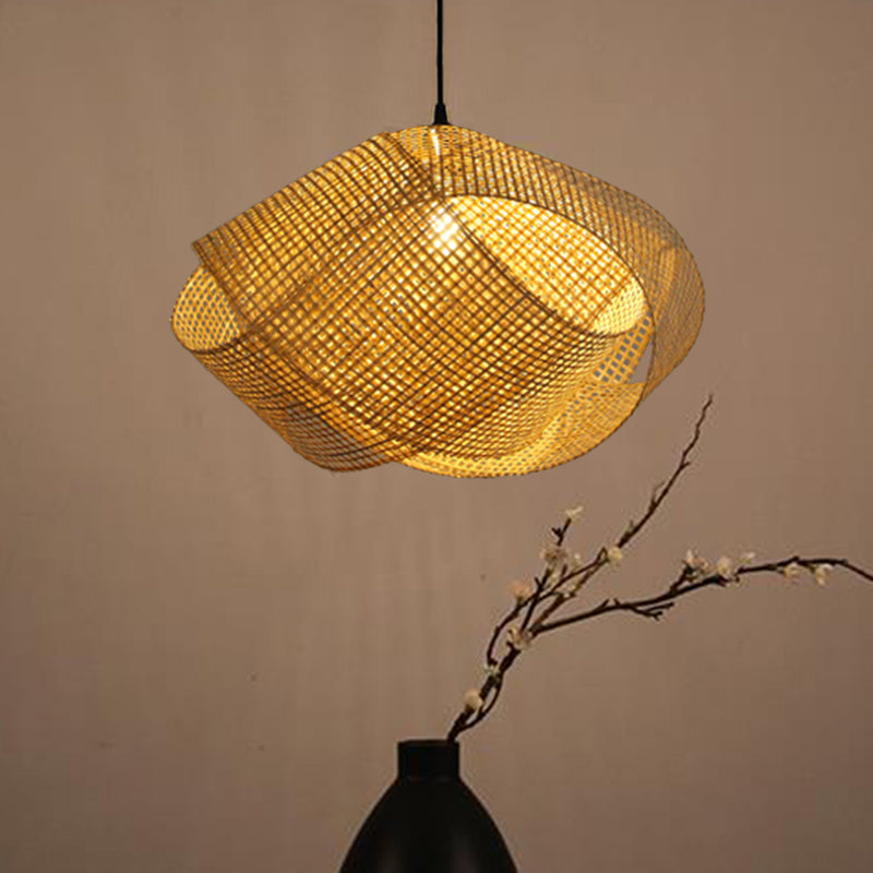 Asian Hand-Worked Hanging Pendant Light Rattan 16