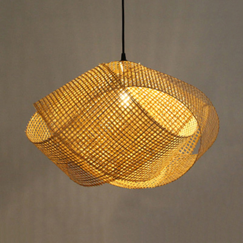 Asian Hand-Worked Hanging Pendant Light Rattan 16