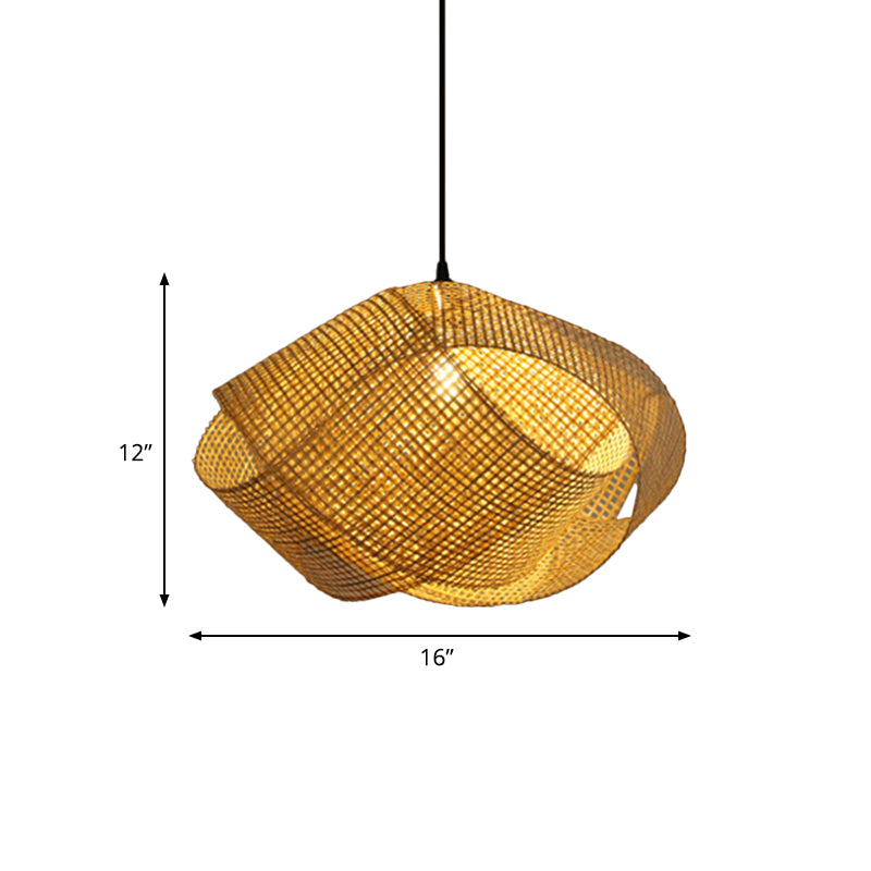 Asian Hand-Worked Hanging Pendant Light Rattan 16