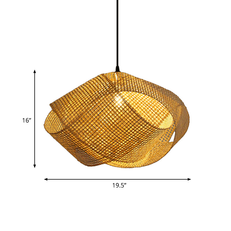 Asian Hand-Worked Hanging Pendant Light Rattan 16