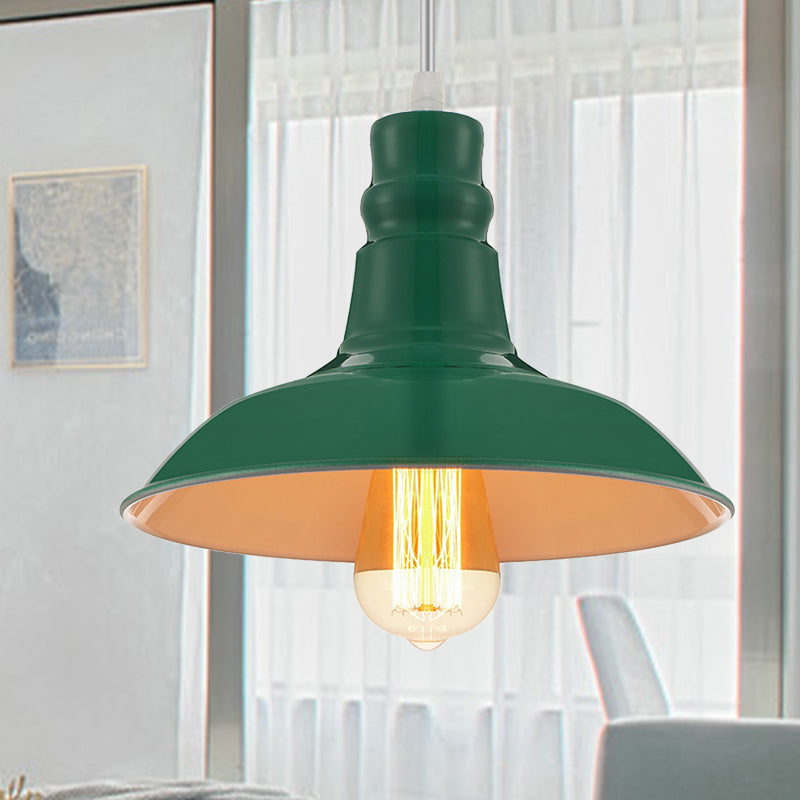 Vintage Barn Shade Pendant Lighting 1 Head Metallic Hanging Light with Adjustable Cord in Green Green Clearhalo 'Art Deco Pendants' 'Cast Iron' 'Ceiling Lights' 'Ceramic' 'Crystal' 'Industrial Pendants' 'Industrial' 'Metal' 'Middle Century Pendants' 'Pendant Lights' 'Pendants' 'Tiffany' Lighting' 768140