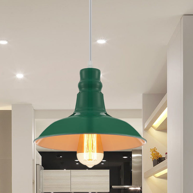 Vintage Barn Shade Pendant Lighting 1 Head Metallic Hanging Light with Adjustable Cord in Green Clearhalo 'Art Deco Pendants' 'Cast Iron' 'Ceiling Lights' 'Ceramic' 'Crystal' 'Industrial Pendants' 'Industrial' 'Metal' 'Middle Century Pendants' 'Pendant Lights' 'Pendants' 'Tiffany' Lighting' 768142