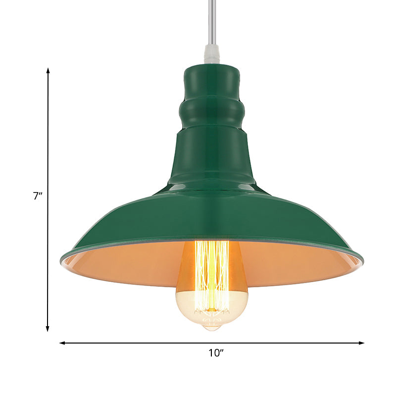 Vintage Barn Shade Pendant Lighting 1 Head Metallic Hanging Light with Adjustable Cord in Green Clearhalo 'Art Deco Pendants' 'Cast Iron' 'Ceiling Lights' 'Ceramic' 'Crystal' 'Industrial Pendants' 'Industrial' 'Metal' 'Middle Century Pendants' 'Pendant Lights' 'Pendants' 'Tiffany' Lighting' 768144