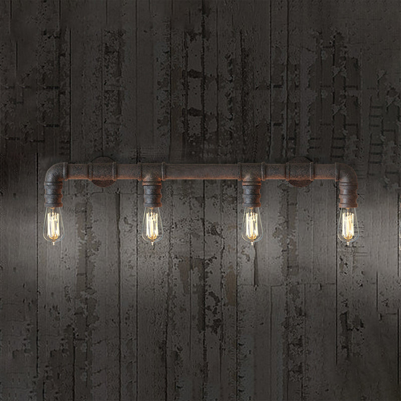 4 Bulbs Linear Wall Mount Light with Pipe Design Industrial Style Black/Bronze Wall Sconce for Kitchen Rust Clearhalo 'Art deco wall lights' 'Cast Iron' 'Glass' 'Industrial wall lights' 'Industrial' 'Middle century wall lights' 'Modern' 'Rustic wall lights' 'Tiffany' 'Traditional wall lights' 'Wall Lamps & Sconces' 'Wall Lights' Lighting' 768215