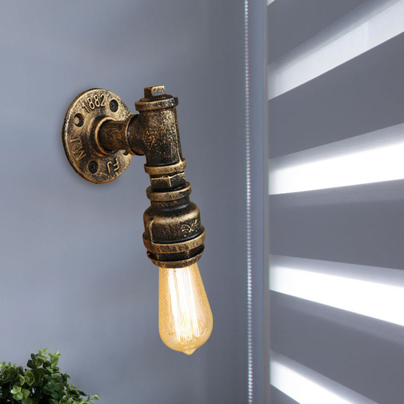 Aged Brass Pipe Wall Sconce Lamp Vintage Industrial Wrought Iron 1 Light Indoor Wall Lighting Clearhalo 'Art deco wall lights' 'Cast Iron' 'Glass' 'Industrial wall lights' 'Industrial' 'Middle century wall lights' 'Modern' 'Rustic wall lights' 'Tiffany' 'Traditional wall lights' 'Wall Lamps & Sconces' 'Wall Lights' Lighting' 768351