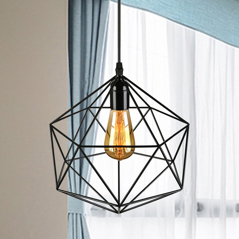 Geometric Metal Pendant Light Industrial 1 Light Living Room Hanging Light in Black/White, 7