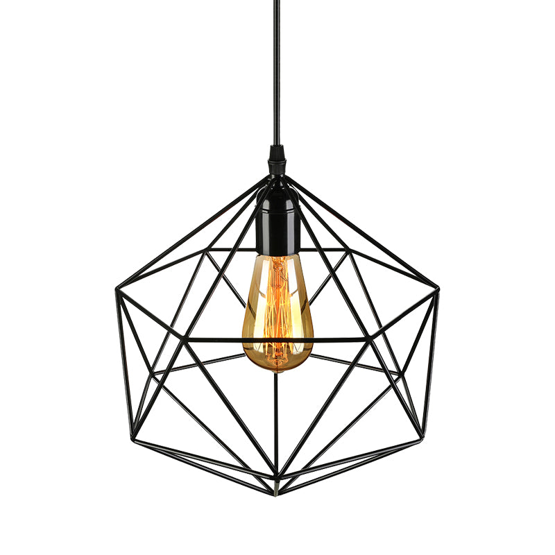 Geometric Metal Pendant Light Industrial 1 Light Living Room Hanging Light in Black/White, 7