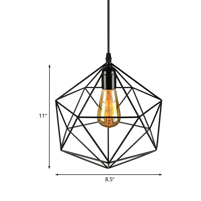 Geometric Metal Pendant Light Industrial 1 Light Living Room Hanging Light in Black/White, 7