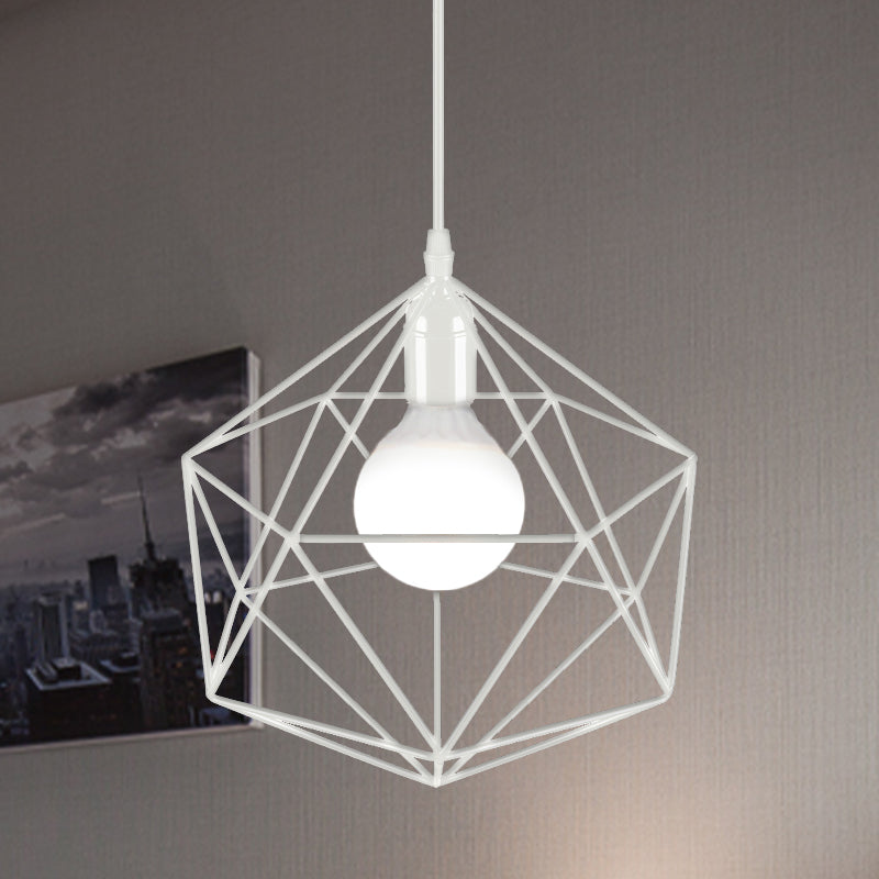 Geometric Metal Pendant Light Industrial 1 Light Living Room Hanging Light in Black/White, 7