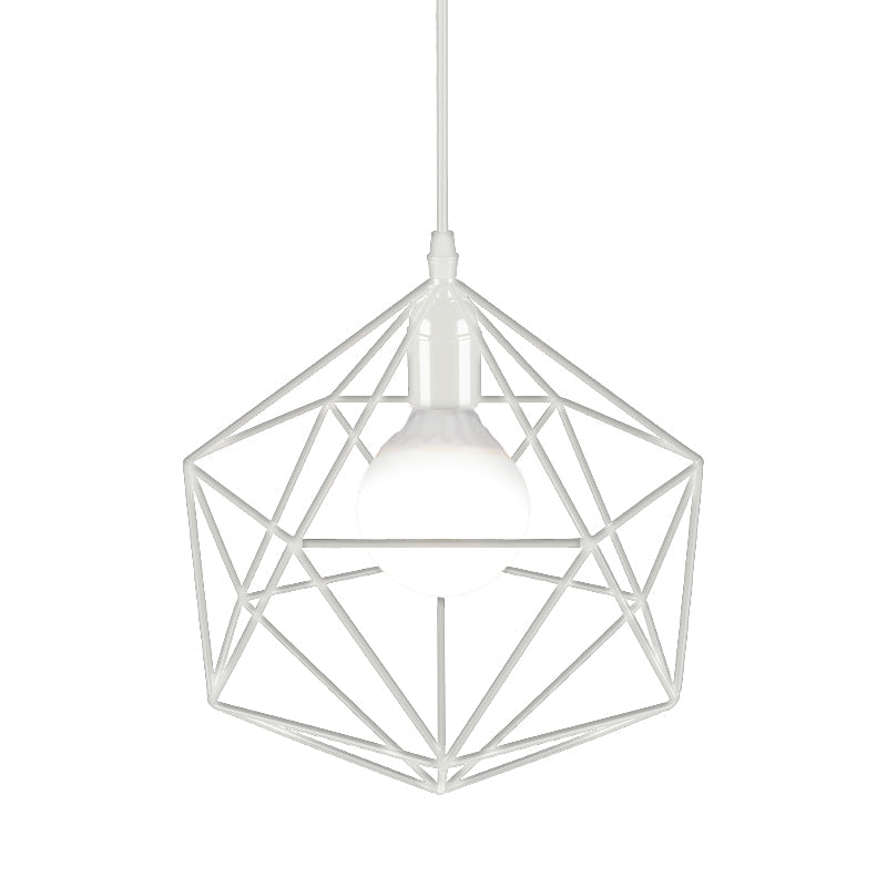 Geometric Metal Pendant Light Industrial 1 Light Living Room Hanging Light in Black/White, 7