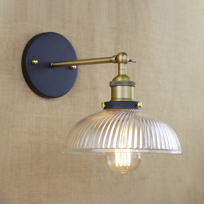 Rustic Style Dome Wall Lighting Fixture 1 Bulb Prismatic Glass Sconce Light in Black/Brass/Weathered Copper Brass Clearhalo 'Art deco wall lights' 'Cast Iron' 'Glass' 'Industrial wall lights' 'Industrial' 'Middle century wall lights' 'Modern' 'Rustic wall lights' 'Tiffany' 'Traditional wall lights' 'Wall Lamps & Sconces' 'Wall Lights' Lighting' 768433