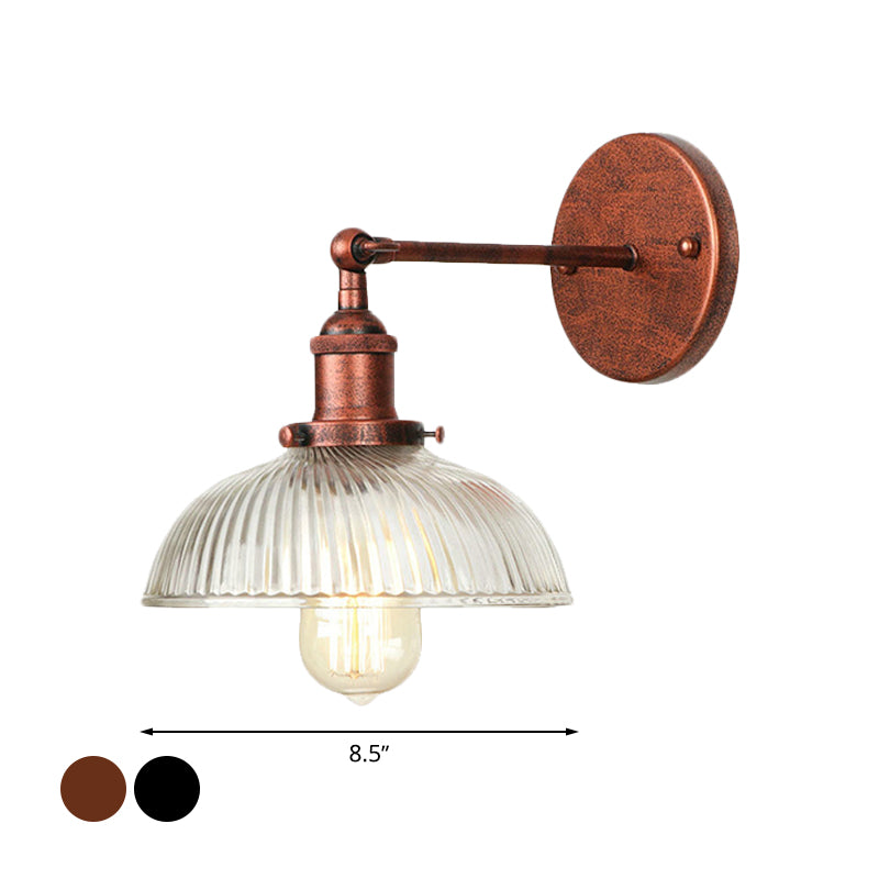 Rustic Style Dome Wall Lighting Fixture 1 Bulb Prismatic Glass Sconce Light in Black/Brass/Weathered Copper Clearhalo 'Art deco wall lights' 'Cast Iron' 'Glass' 'Industrial wall lights' 'Industrial' 'Middle century wall lights' 'Modern' 'Rustic wall lights' 'Tiffany' 'Traditional wall lights' 'Wall Lamps & Sconces' 'Wall Lights' Lighting' 768442