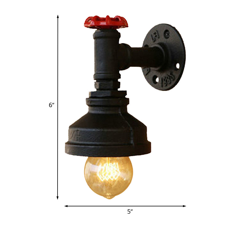 Black Barn Sconce Lighting with Valve Wheel Industrial Rustic Metallic 1 Light Bedroom Mini Wall Light Fixture Clearhalo 'Art deco wall lights' 'Cast Iron' 'Glass' 'Industrial wall lights' 'Industrial' 'Middle century wall lights' 'Modern' 'Rustic wall lights' 'Tiffany' 'Traditional wall lights' 'Wall Lamps & Sconces' 'Wall Lights' Lighting' 768476