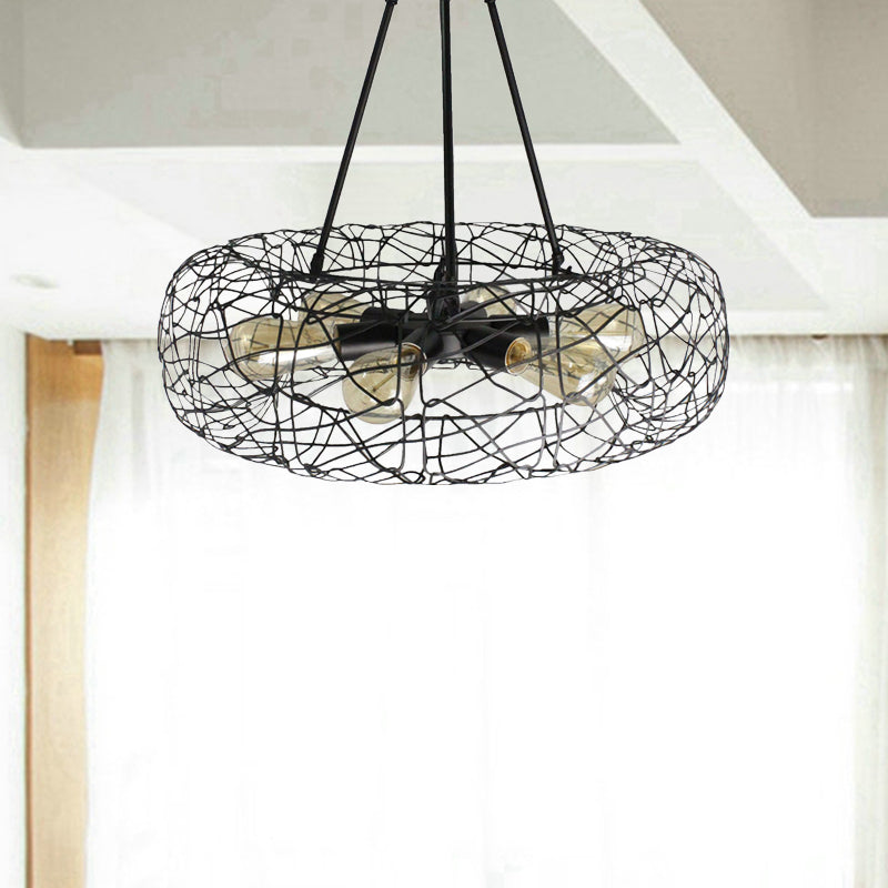 6 Lights Drum Ceiling Light Fixture with Mesh Screen Industrial Black Metal Ceiling Chandelier Lamp Clearhalo 'Cast Iron' 'Ceiling Lights' 'Chandeliers' 'Industrial Chandeliers' 'Industrial' 'Metal' 'Middle Century Chandeliers' 'Rustic Chandeliers' 'Tiffany' Lighting' 768583