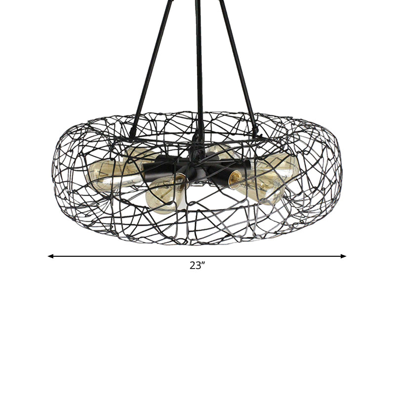 6 Lights Drum Ceiling Light Fixture with Mesh Screen Industrial Black Metal Ceiling Chandelier Lamp Clearhalo 'Cast Iron' 'Ceiling Lights' 'Chandeliers' 'Industrial Chandeliers' 'Industrial' 'Metal' 'Middle Century Chandeliers' 'Rustic Chandeliers' 'Tiffany' Lighting' 768586