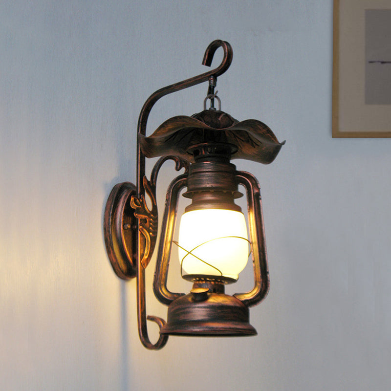 Opal Glass Antique Copper Sconce Light Kerosene 1-Light Industrial Wall Lamp Fixture Weathered Copper Clearhalo 'Art deco wall lights' 'Cast Iron' 'Glass' 'Industrial wall lights' 'Industrial' 'Middle century wall lights' 'Modern' 'Rustic wall lights' 'Tiffany' 'Traditional wall lights' 'Wall Lamps & Sconces' 'Wall Lights' Lighting' 768765