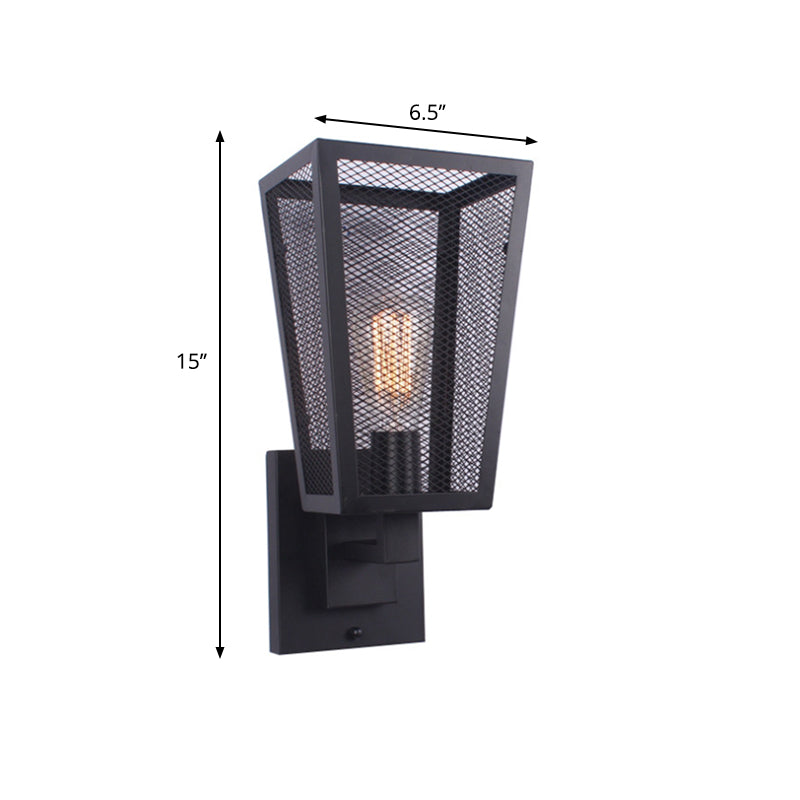 1 Bulb Wire Mesh Wall Light Sconce Industrial Style Black Finish Metal Wall Lamp for Stairway Clearhalo 'Art deco wall lights' 'Cast Iron' 'Glass' 'Industrial wall lights' 'Industrial' 'Middle century wall lights' 'Modern' 'Rustic wall lights' 'Tiffany' 'Traditional wall lights' 'Wall Lamps & Sconces' 'Wall Lights' Lighting' 768833