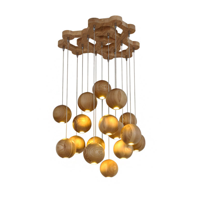 Ball LED Cluster Pendant Light Modern Wooden 1/7/10/16-Head Living Room Ceiling Light Fixture Kit Clearhalo 'Ceiling Lights' 'Pendant Lights' 'Pendants' Lighting' 769427